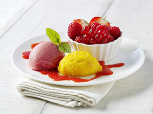 LighterLife mango and raspberry sorbets with coulis