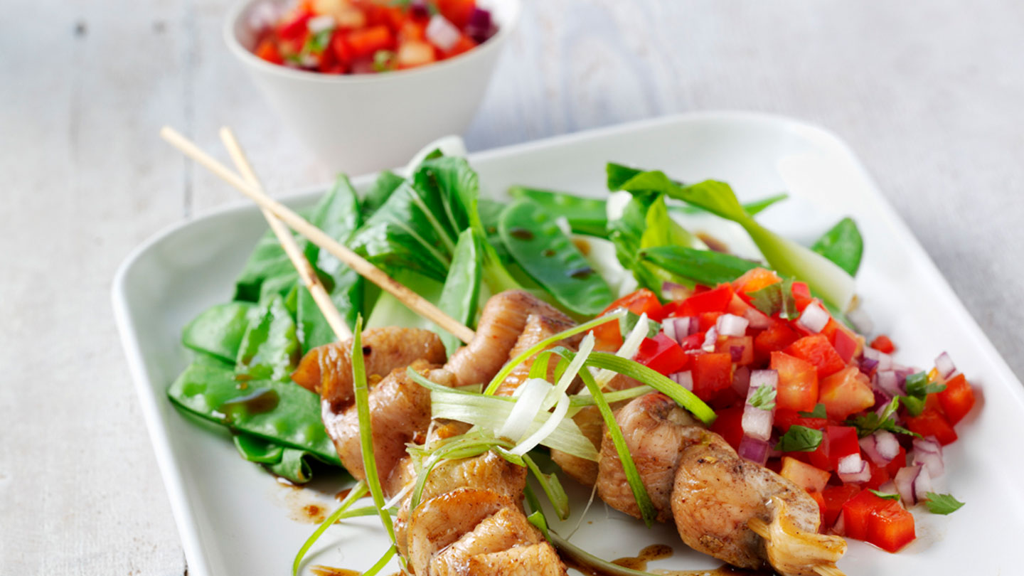 Chilli chicken kebabs with fresh salsa