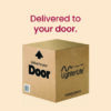Delivered to your door. Image of a cardboard box.