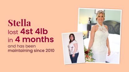 Stella lost 4st 4lb in 4 months and has been maintaining since 2013. Before and after photo of Stell'a weight loss success.