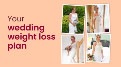 Image of 4 lighterlife brides in thei wedding dresses with the words: Your Wedding weight loss plan.
